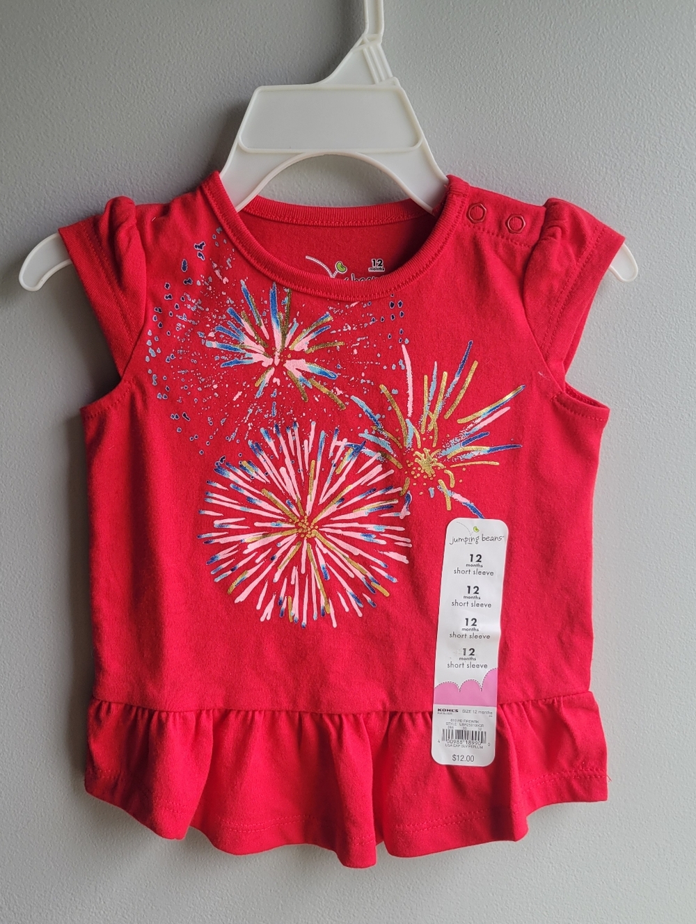 NWT Jumping Beans Baby Girls 12 Months Fourth 4th Of JULY Short Sleeve Top